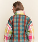 J.nna Multi Color Mixed Plaid Puffer Jacket in Rainbow Combo