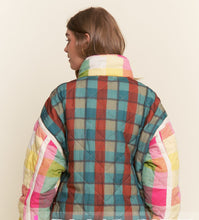 Load image into Gallery viewer, J.nna Multi Color Mixed Plaid Puffer Jacket in Rainbow Combo
