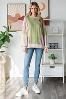 7th Ray Color Block Honeycomb Knit Top in Avocado