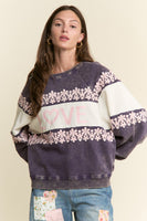 J.nna Mineral Washed Lace Trimmed Positive Lettering Front Sweatshirt in Navy
