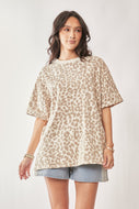 Davi & Dani Leopard Print T-Shirt with Rhinestones in Cloud Taupe