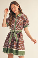 Jodifl Waist Tie Floral Dress in Brown