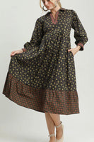 Umgee Floral Mix Media Print Midi Dress in Black