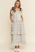 J.nna Floral Print Ruffle Detailed Maxi Dress in Indigo