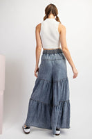 ee:some Snow Washed Tiered Wide Leg Pants in Denim