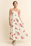 Davi & Dani Flower Print French Terry Midi Dress in Cream