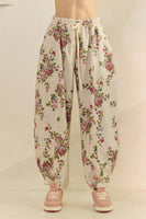 Veveret Printed French Terry Knit Joggers in Floral
