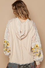 Load image into Gallery viewer, POL Hooded Textured Knit and Lace Top with Star Patches in Beige Multi
