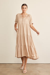 In February Flowy Tiered Maxi Dress in Latte Dress In February   