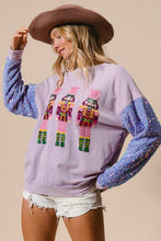 Load image into Gallery viewer, BiBi Sequin Nutcracker Top with Velvet Sequin Sleeves in Periwinkle
