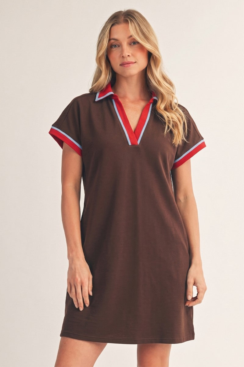 Jodifl Contrast Accent Solid Casual Dress in Brown Mix ON ORDER – June Adel