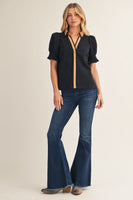 Jodifl Contrast Accent Crinkled Solid Top in Black