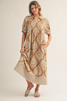 Jodifl Geometric Floral Print Midi Dress in Caramel ON ORDER