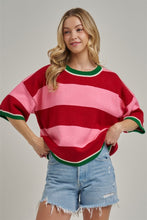Load image into Gallery viewer, BON Christmas Wide Stripe Loose Fit Sweater in Red/Pink
