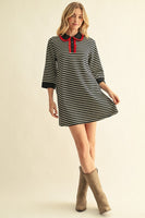 Jodifl Ruffle Accent Stripe Shift Dress in Red/Black