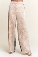 J.nna Multi Pattern Satin Colorblock Pants in Champagne Black
