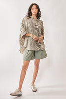 Davi & Dani Oversized Button Down Top in Taupe Leopard