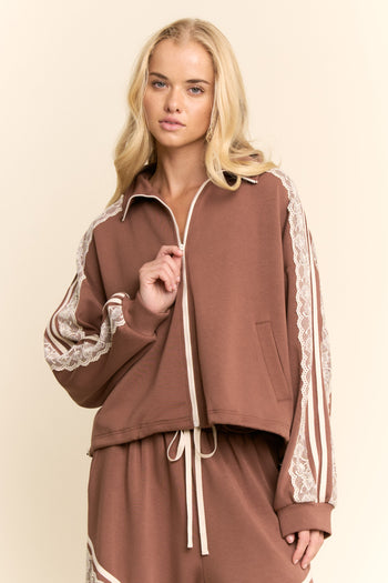 Davi & Dani Jacket and Pants Set in Mocha Brown