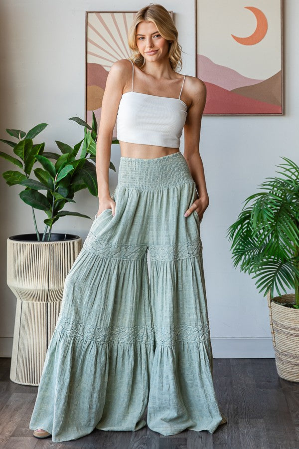 Oli & Hali SMOCKED Waist Wide Leg Pants in Light Blue