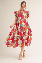 Load image into Gallery viewer, Jodifl Ruffle Sleeve Floral Midi Dress in Red ON ORDER
