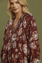 Load image into Gallery viewer, Umgee Floral Print Boho Maxi Dress in Merlot
