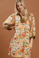 Umgee Mix Floral Contrast Trim Shift Mini Dress in Olive Mix