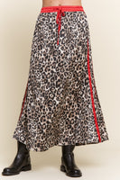 J.nna Leopard Print Satin Mini Skirt with Contrasting Stripes in Leopard