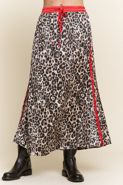 J.nna Leopard Print Satin Mini Skirt with Contrasting Stripes in