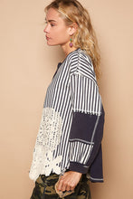 Load image into Gallery viewer, POL OVERSIZED Thermal and Woven Knit Top with Crochet Patch Details in Indigo ON ORDER
