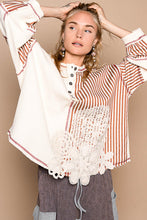 Load image into Gallery viewer, POL OVERSIZED Thermal and Woven Knit Top with Crochet Patch Details in Cream Multi
