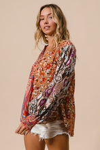 Load image into Gallery viewer, BiBi Mixed Prints Peasant Top in Copper Combo
