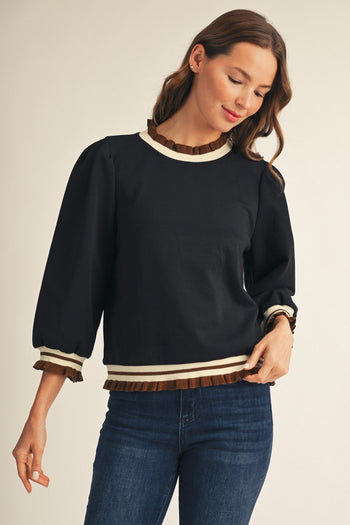 Jodifl Ruffle Edge Detail Lovely Solid Top in Black