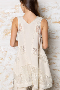 POL Sleeveless Lace Inset A-line Tunic Top in Cream  POL Clothing   