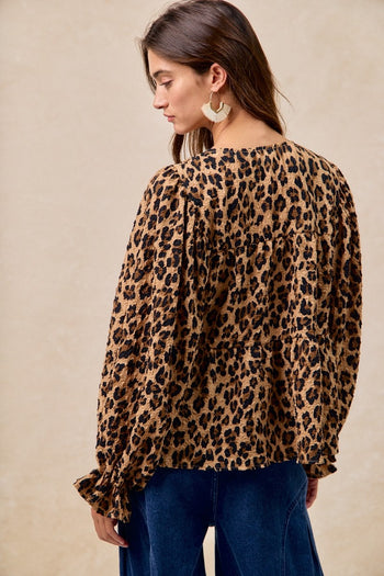 BiBi Lightweight Textured Tiered Top in Leopard