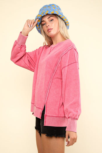 Very J OVERSIZED Mineral Washed French Terry Top in Pink