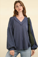 Very J OVERSIZED Two Toned Otto Ribbed Top in Denim
