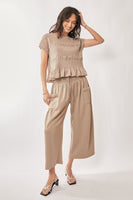 Davi & Dani Solid Color Top and Pants Set in Sand