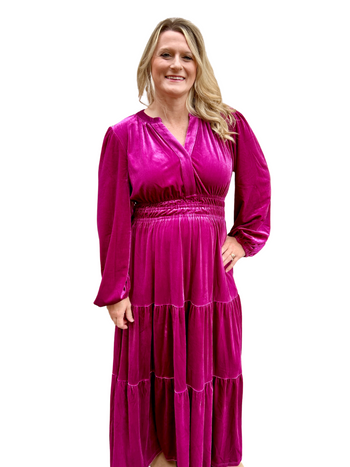 Jodifl Velvet Tiered Maxi Dress in Magenta