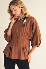 Load image into Gallery viewer, Jodifl Pintuck Waistline Detail Button Down Top in Mocha
