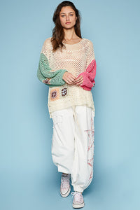 POL Oversized Crochet Sweater in Cream Multi Shirts & Tops POL Clothing   