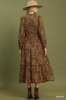 Umgee Leopard Print Smocked Waist Tiered Midi Dress