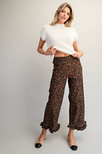 Eesome Leopard Print Ruffle Trim Pants