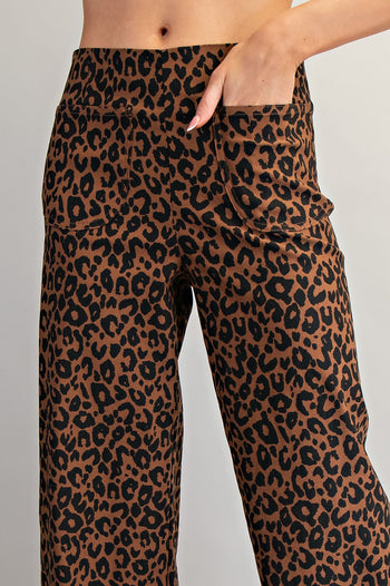 Eesome Leopard Print Ruffle Trim Pants