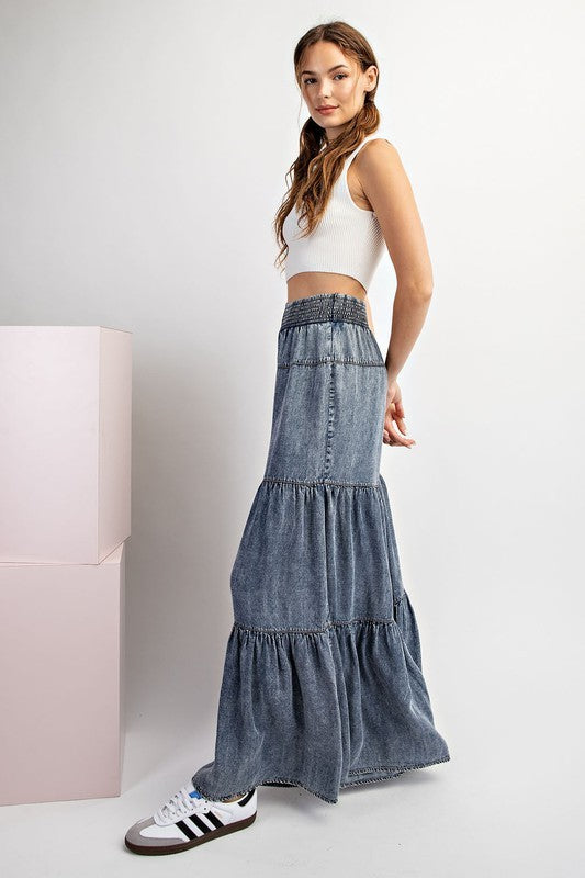 ee:some Snow Washed Tiered Wide Leg Pants in Denim – June Adel