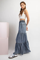 ee:some Snow Washed Tiered Wide Leg Pants in Denim