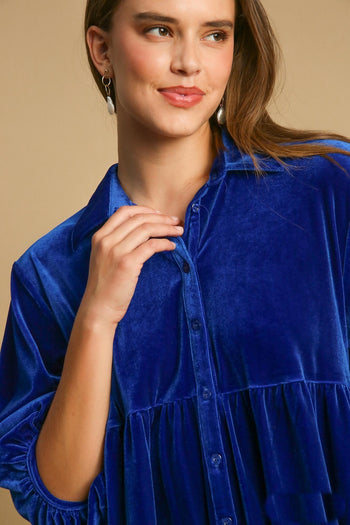 Umgee Velvet Tunic Top in Sapphire
