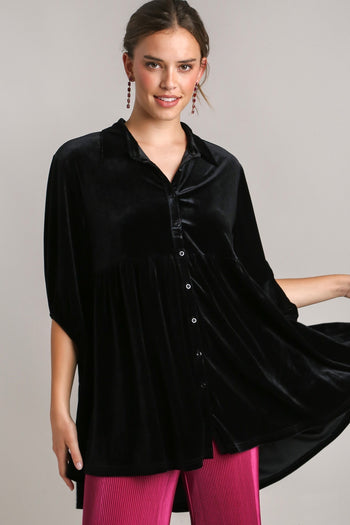 Umgee Velvet Tunic Top in Black