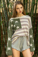 POL Americana Print Lightweight Sweater Top in Olive/Ash Mauve Shirts & Tops POL Clothing   