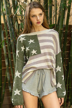 Load image into Gallery viewer, POL Americana Print Lightweight Sweater Top in Olive/Ash Mauve Shirts &amp; Tops POL Clothing   

