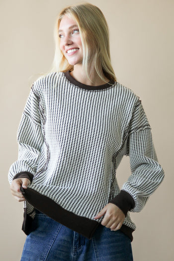 Very J OVERSIZED Waffle Knit Top in Chocolate